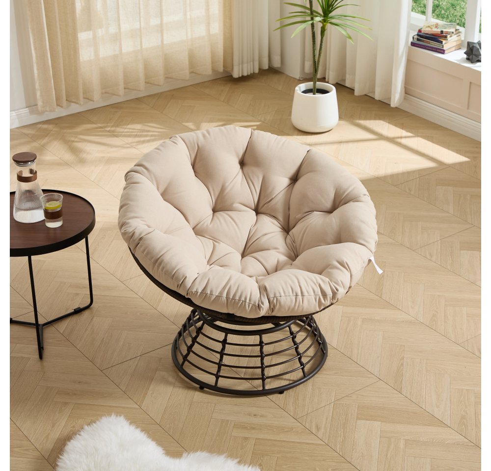 BBG Gartensessel Papasan Sessel mit 360° Drehfunktion, ergonomischer (Rattan Lounge Sessel mit extra dickem Kissen,Indoor Outdoor Drehsessel), bequemer Lesesessel für Wohnzimmer & Balkon Bild 5