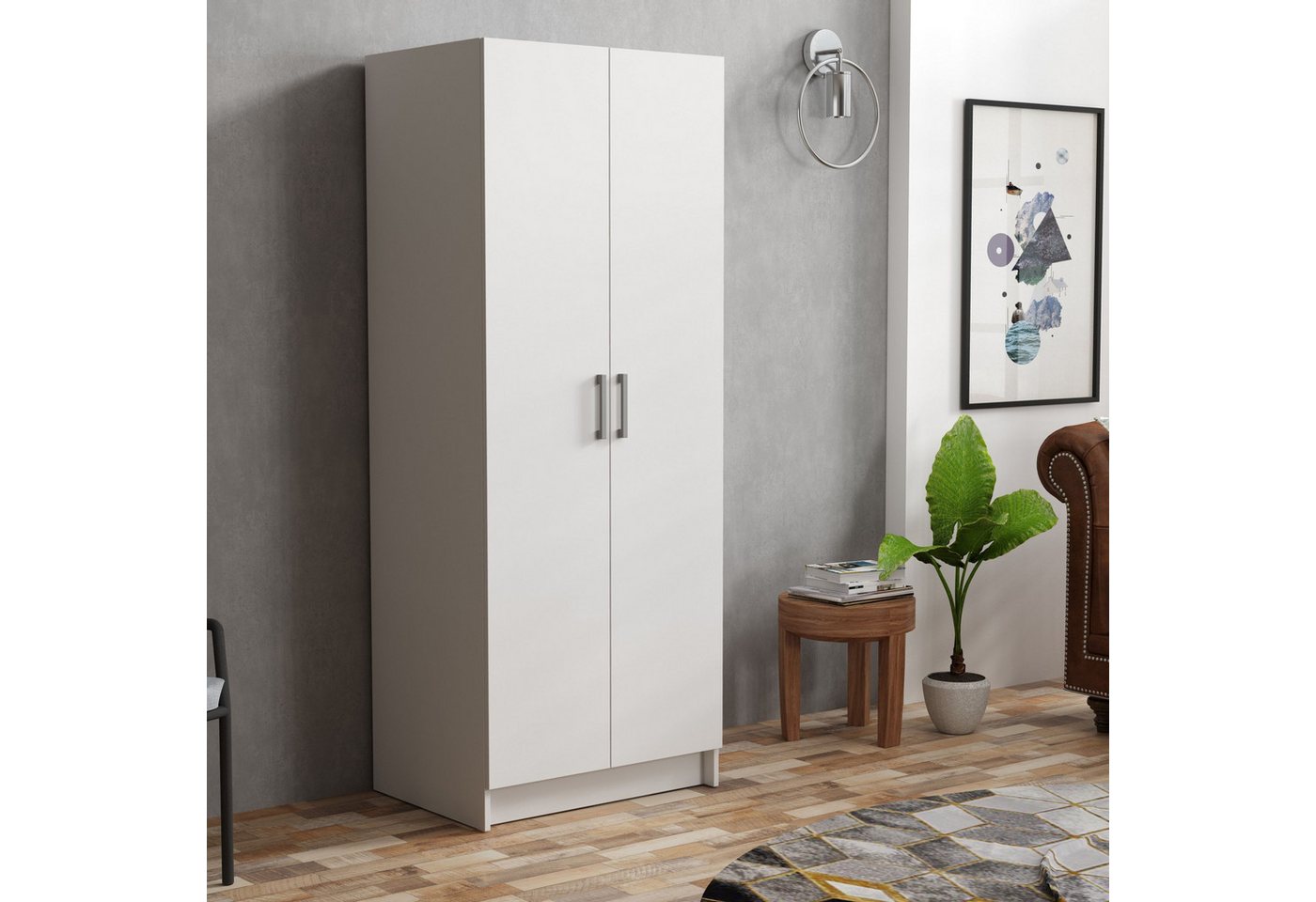 Masseno Drehtürenschrank ZEFIRO 75 cm Kleiderschrank 2 Türen Schlafzimmerschrank Weiß Bild 2