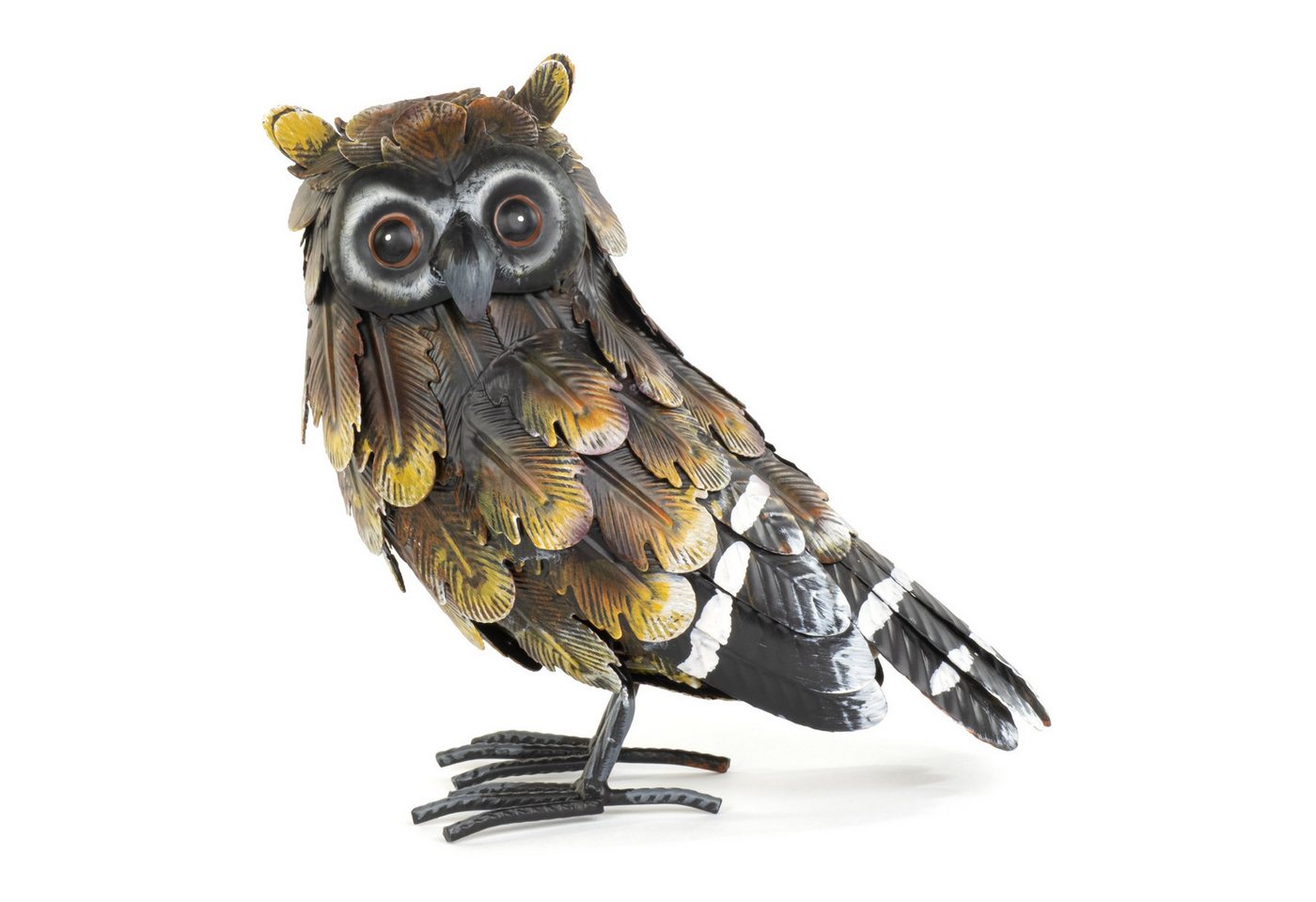 Moritz Gartenfigur Eulenfigur Gelb-Braun H 22 cm Ohreneule Metall handbemalt Landhausstil, (1 St), Indoor und Outdoor