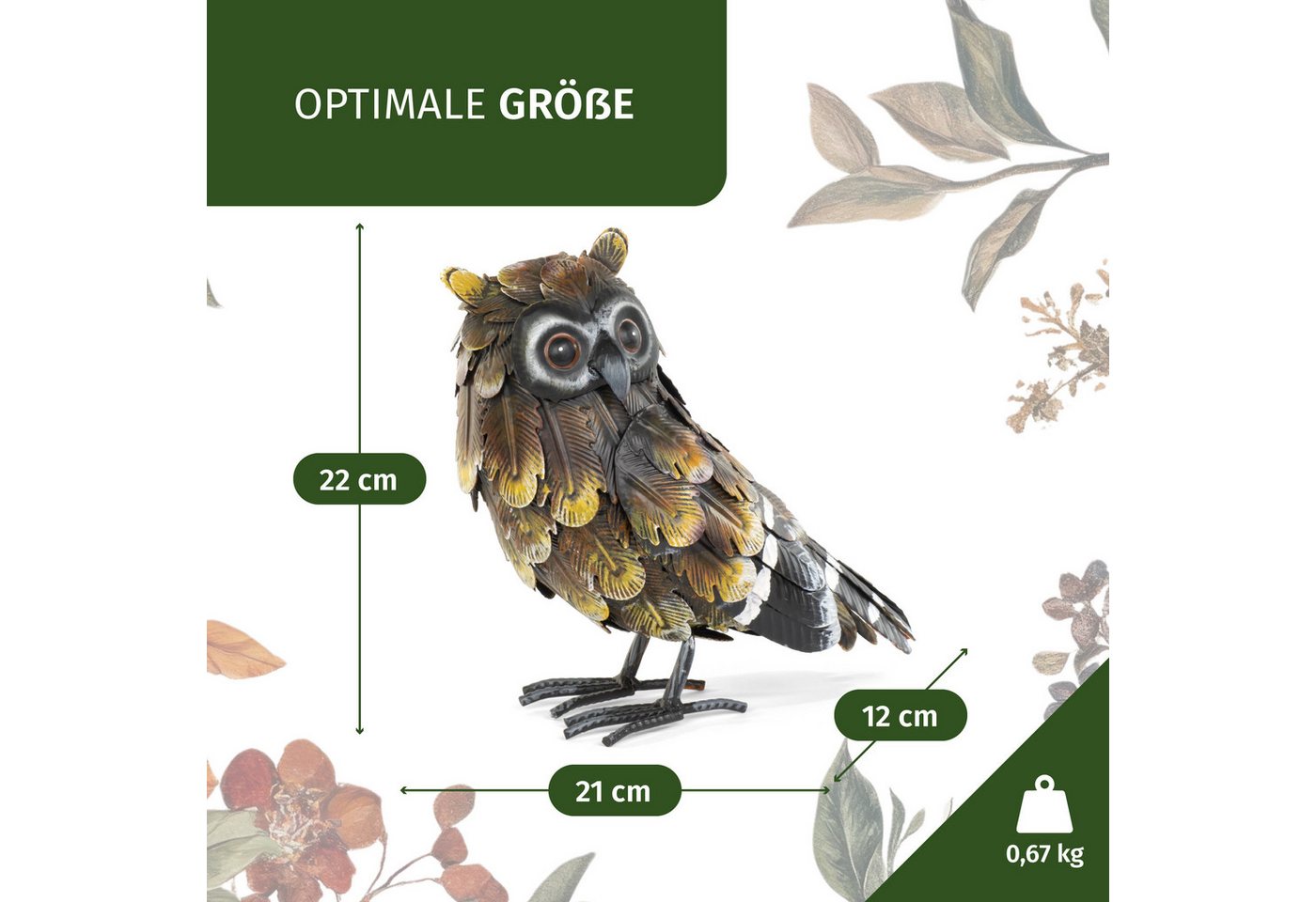 Moritz Gartenfigur Eulenfigur Gelb-Braun H 22 cm Ohreneule Metall handbemalt Landhausstil, (1 St), Indoor und Outdoor Bild 2