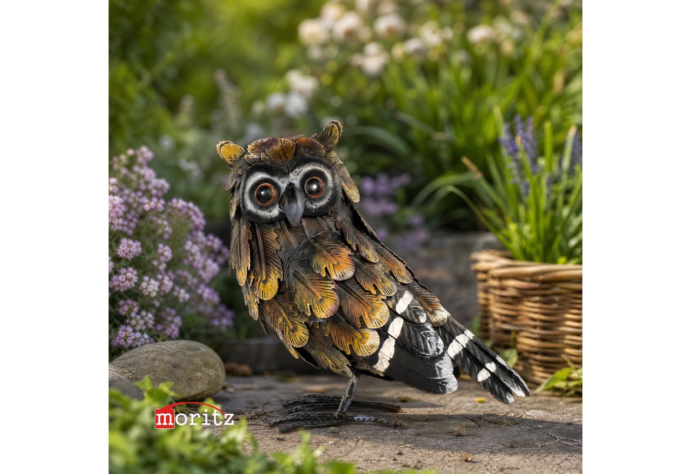 Moritz Gartenfigur Eulenfigur Gelb-Braun H 22 cm Ohreneule Metall handbemalt Landhausstil, (1 St), Indoor und Outdoor Bild 5
