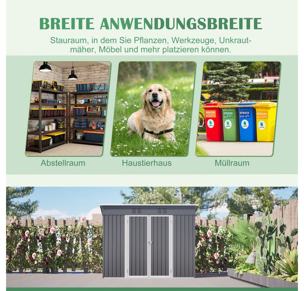BBWL Gerätehaus mit Pultdach, Gartenhaus abschließbar, wetterfest mit Belüftung, BxT: 242x126 cm, Metall Gerätehaus 8x4 Fuß, Stauraum für Gartenwerkzeuge Bild 2