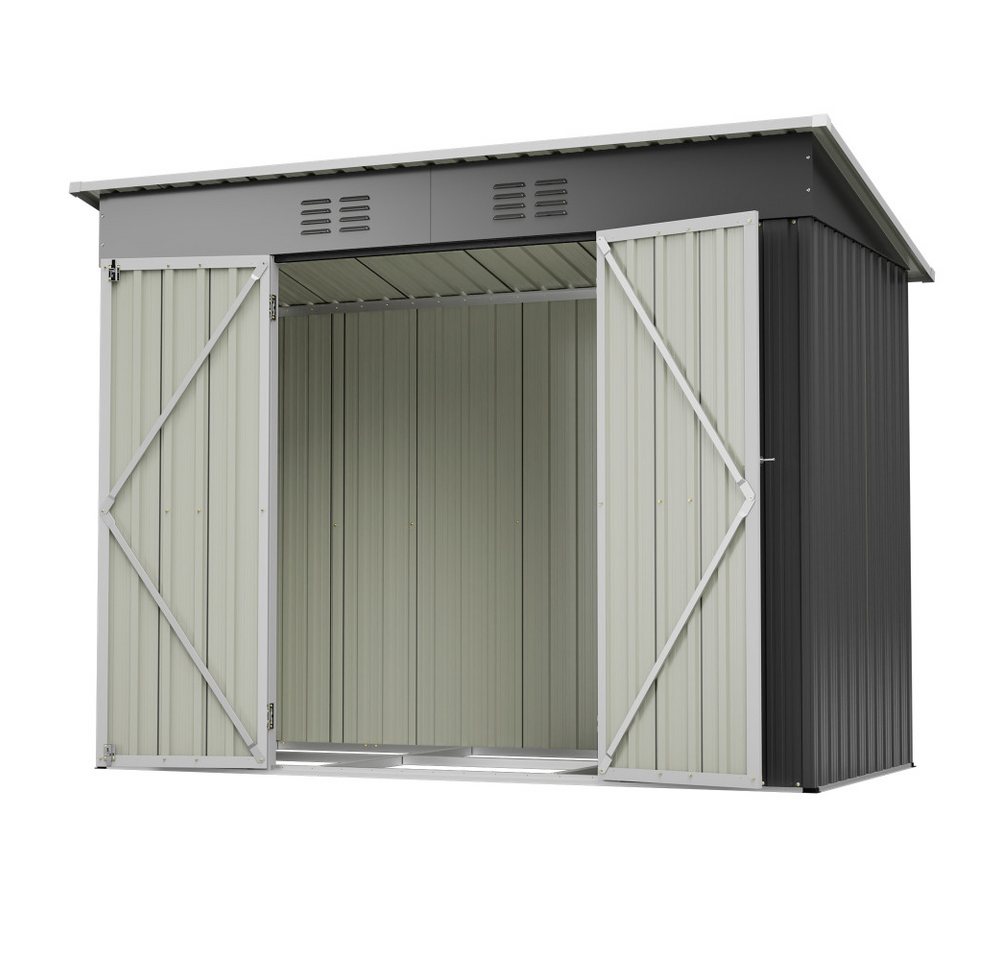 BBWL Gerätehaus mit Pultdach, Gartenhaus abschließbar, wetterfest mit Belüftung, BxT: 242x126 cm, Metall Gerätehaus 8x4 Fuß, Stauraum für Gartenwerkzeuge Bild 5