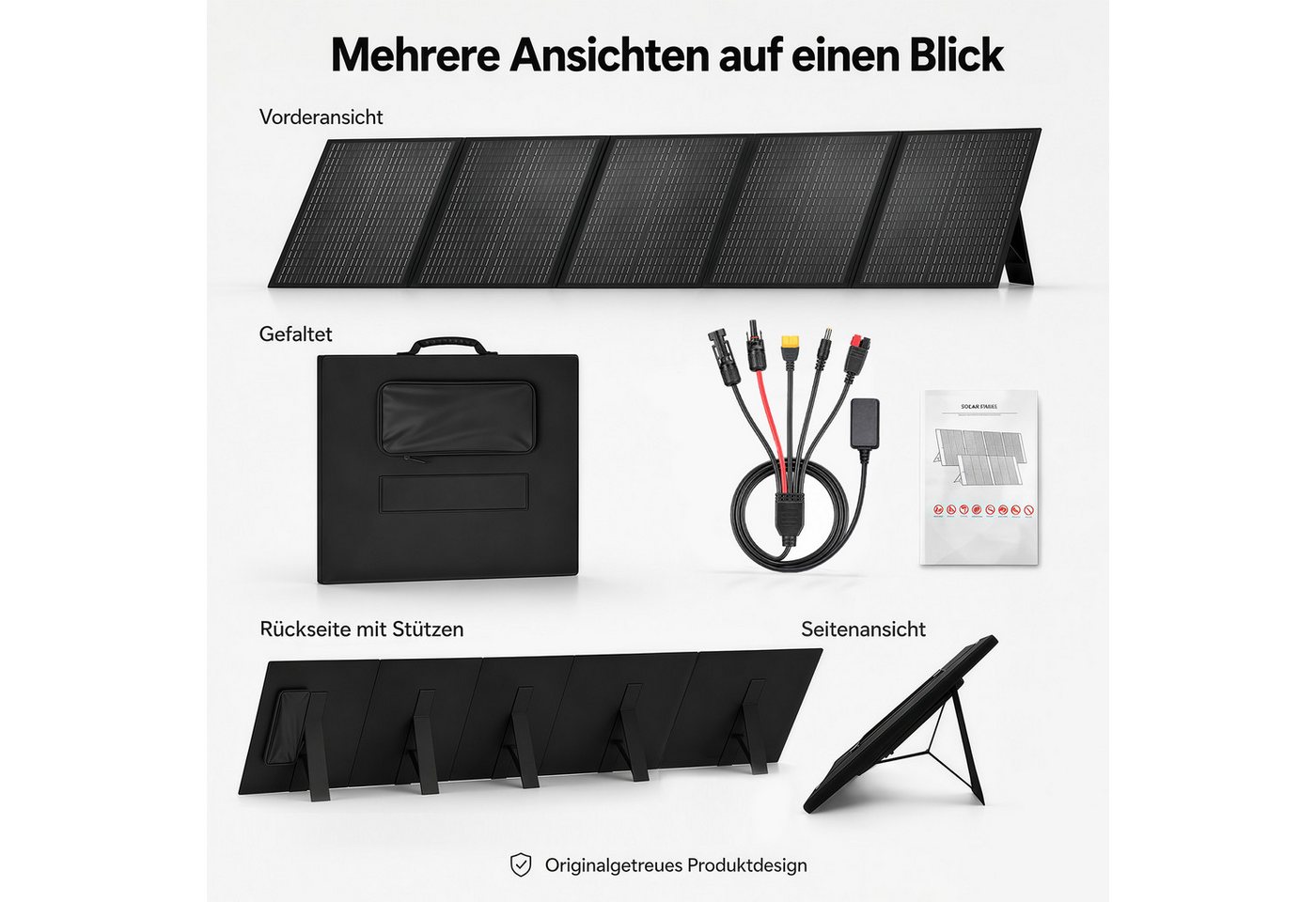 GLIESE Solarmodul 36V 300W Solarpanel für Camping Wohnmobil Boot, (300W Tragbares Solarpanel, 4-in-1 Ausgangskabel)