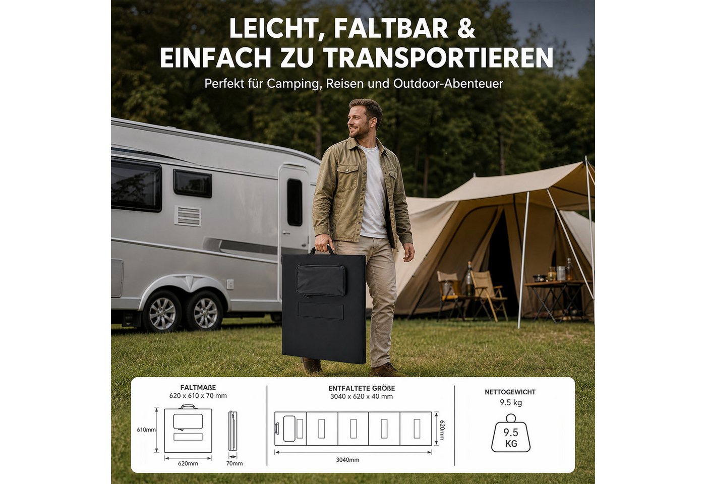 GLIESE Solarmodul 36V 300W Solarpanel für Camping Wohnmobil Boot, (300W Tragbares Solarpanel, 4-in-1 Ausgangskabel) Bild 3