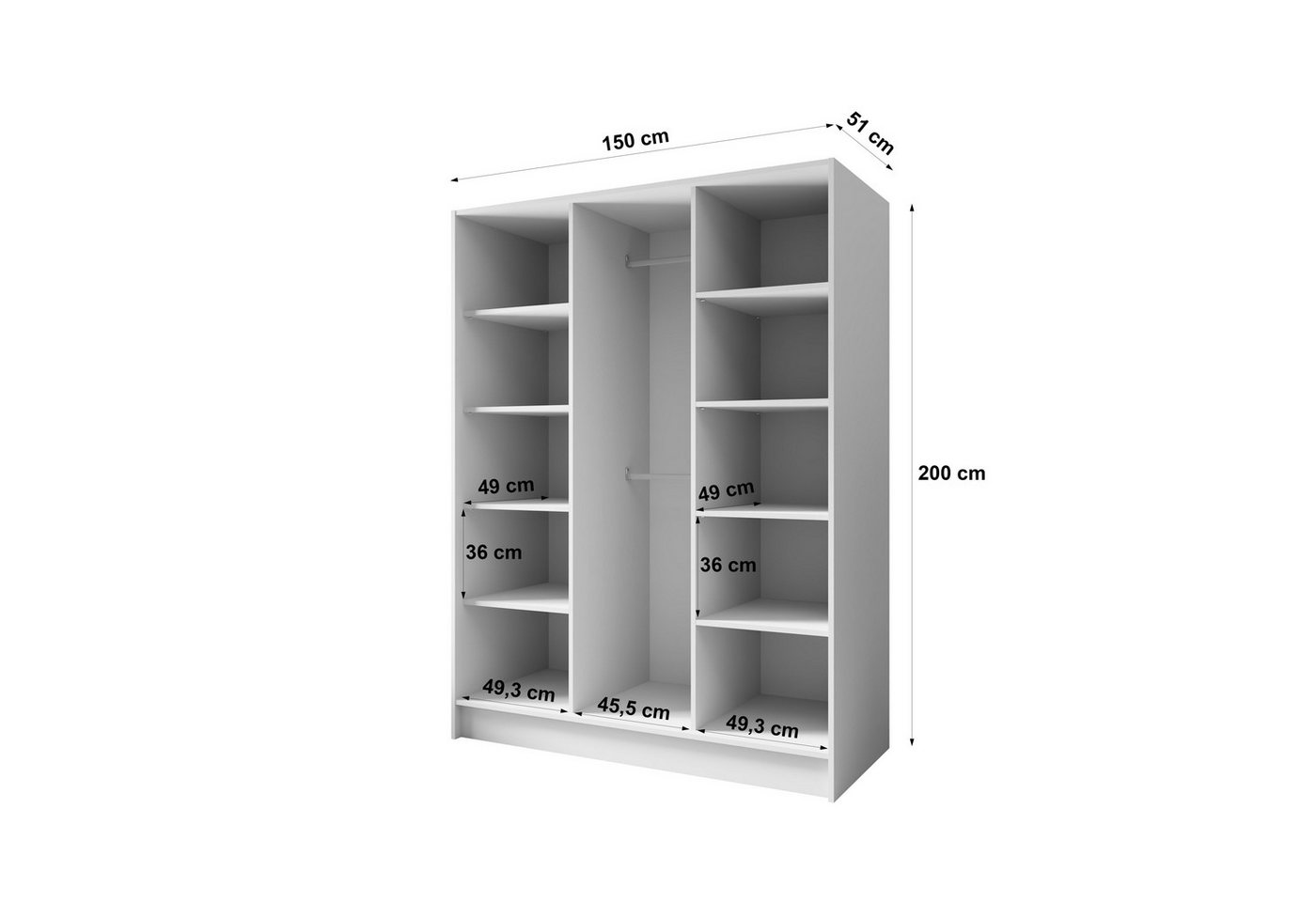 Masseno Drehtürenschrank VELAR 150 cm Kleiderschrank 3 Türen Schlafzimmerschrank Schwarz Bild 4
