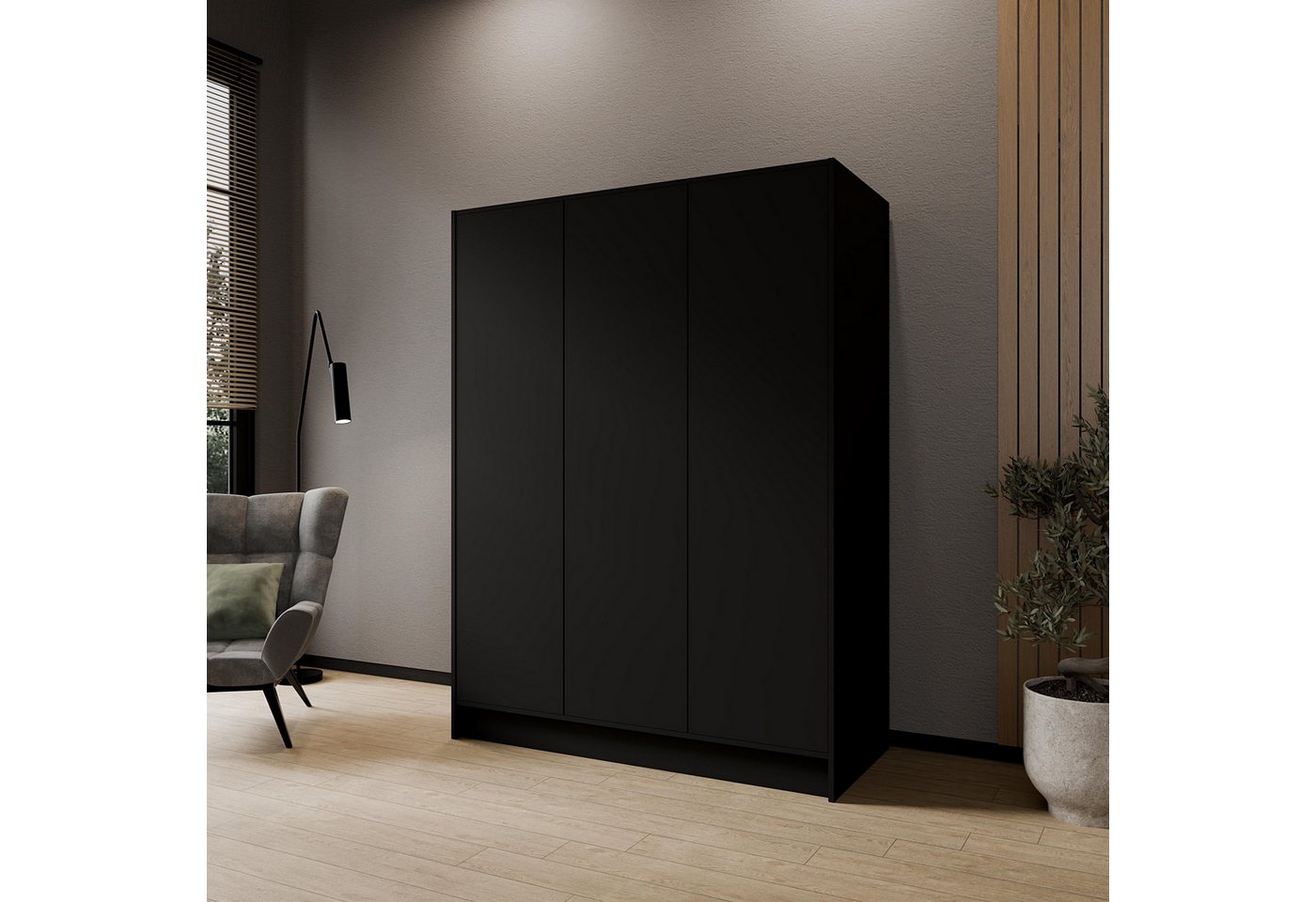 Masseno Drehtürenschrank VELAR 150 cm Kleiderschrank 3 Türen Schlafzimmerschrank Schwarz Bild 5