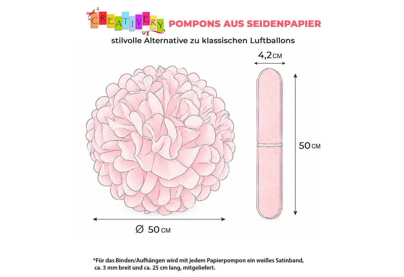 Creativery Pompon, Pompon 50cm XXL Papier 1 Stück Rosa Bild 3