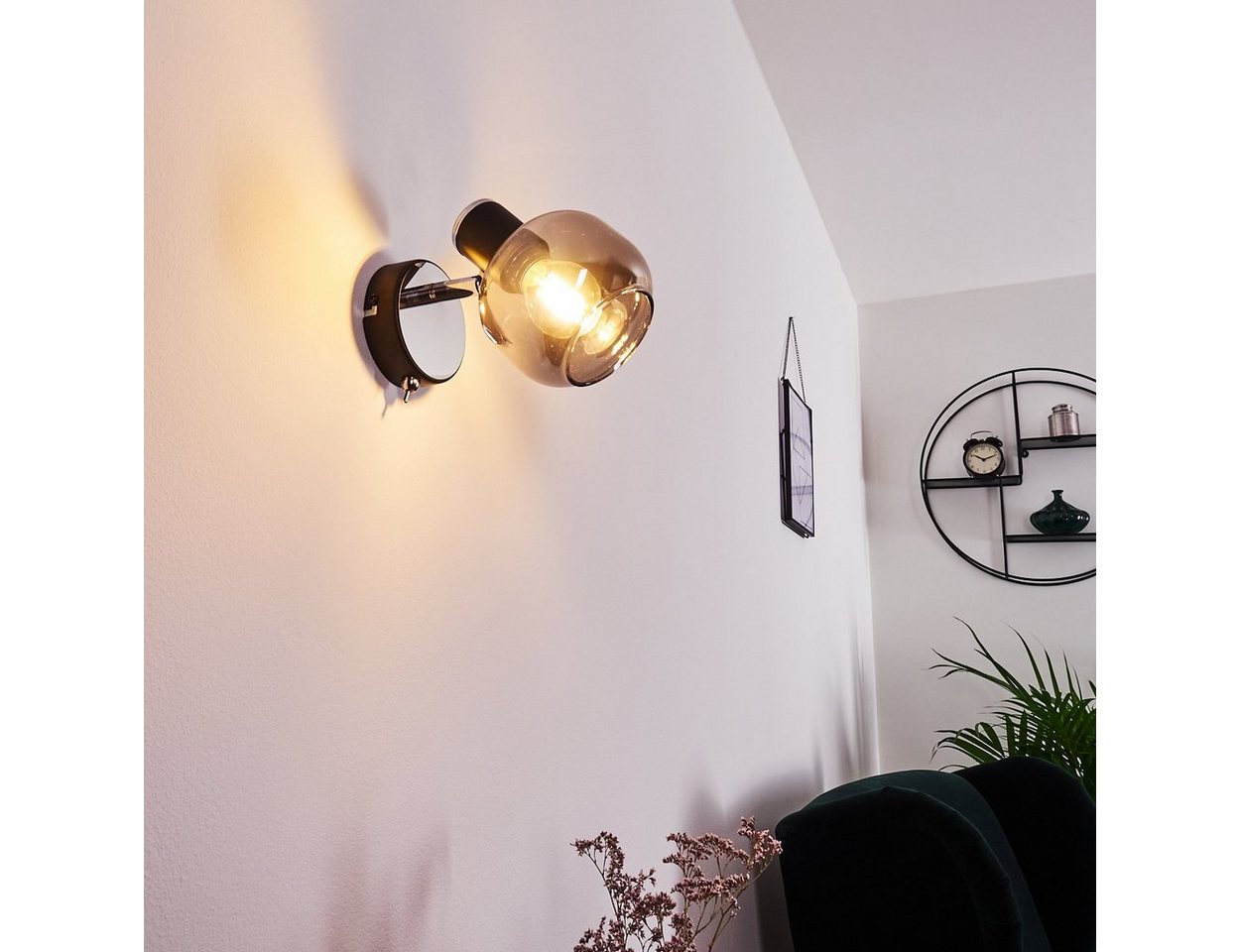 hofstein Wandleuchte »Perito« Wandlampe aus Metall/Glas in Schwarz/chrom/Rauchglas, ohne Leuchtmittel, E14, verstellbarer Wandspot m. An-/ Ausschalter