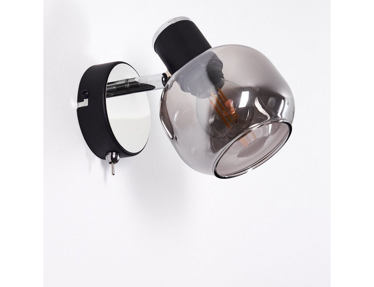 hofstein Wandleuchte »Perito« Wandlampe aus Metall/Glas in Schwarz/chrom/Rauchglas, ohne Leuchtmittel, E14, verstellbarer Wandspot m. An-/ Ausschalter Bild 2