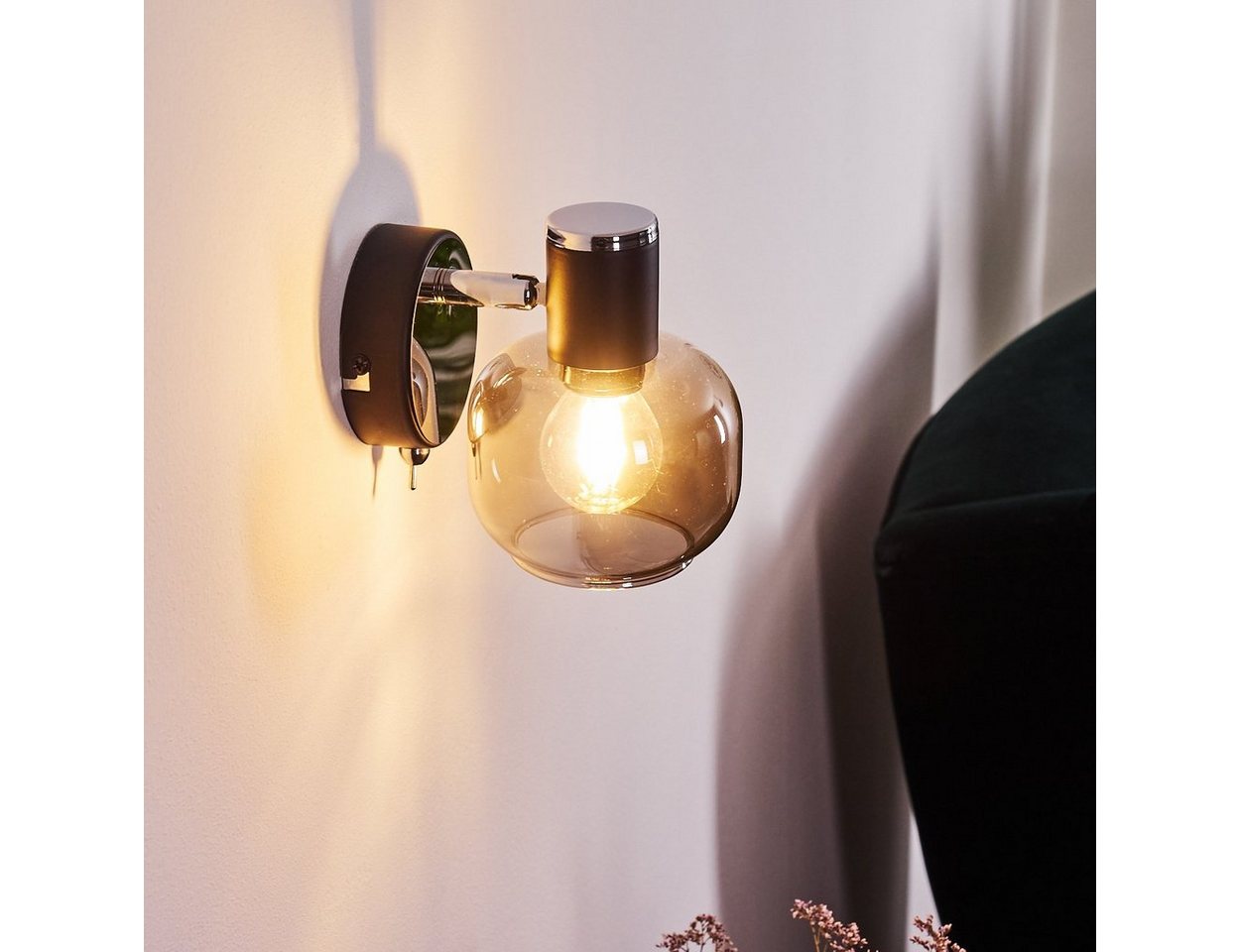 hofstein Wandleuchte »Perito« Wandlampe aus Metall/Glas in Schwarz/chrom/Rauchglas, ohne Leuchtmittel, E14, verstellbarer Wandspot m. An-/ Ausschalter Bild 5