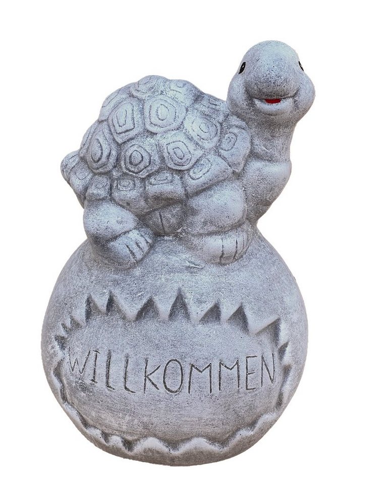 Stone and Style Gartenfigur Frostfeste Steinfigur Schildkröte auf Kugel Willkommen Bild 3