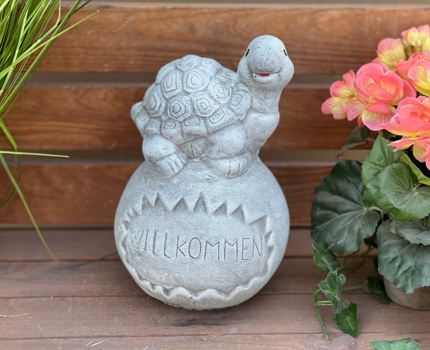 Stone and Style Gartenfigur Frostfeste Steinfigur Schildkröte auf Kugel Willkommen Bild 4