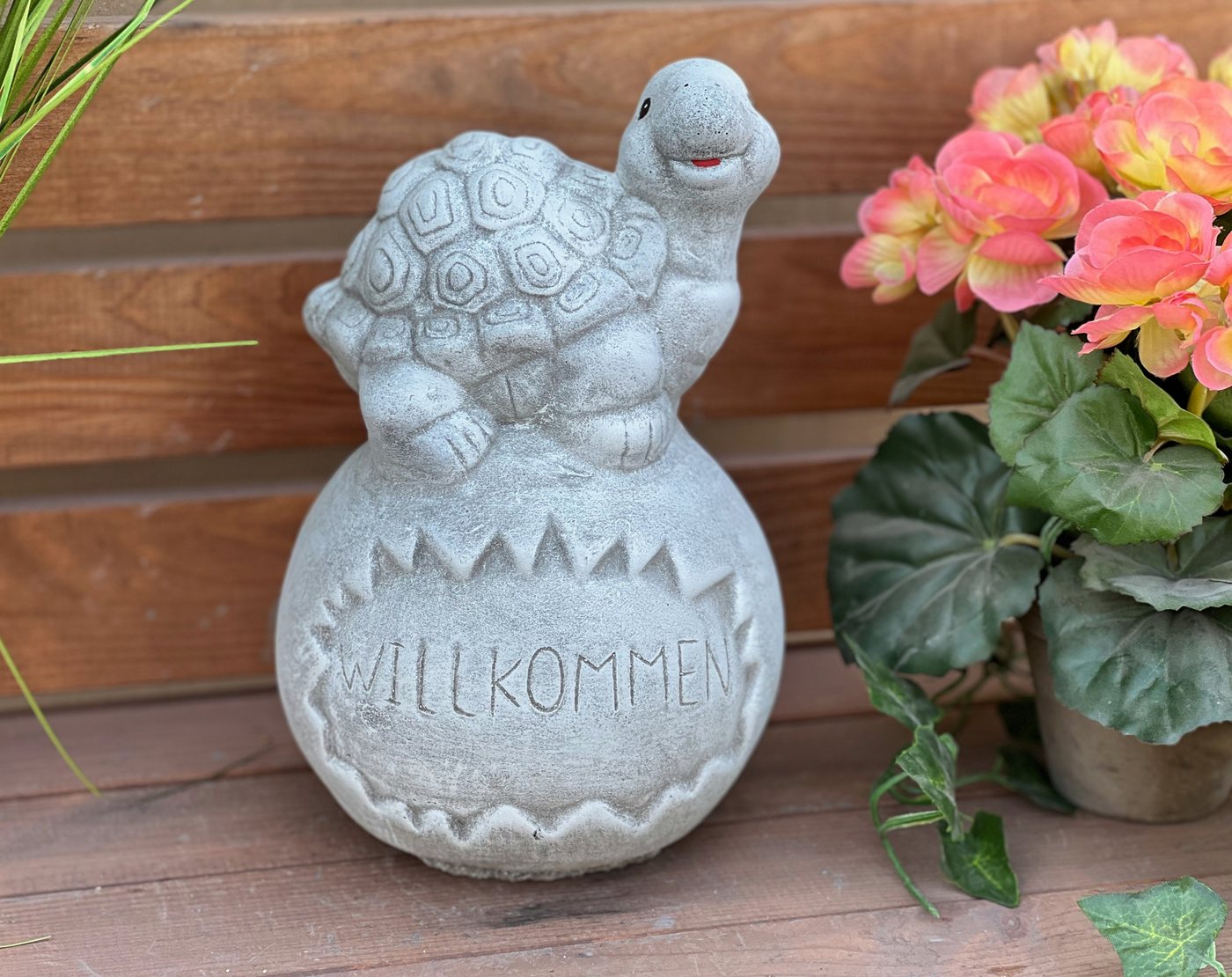 Stone and Style Gartenfigur Frostfeste Steinfigur Schildkröte auf Kugel Willkommen Bild 5