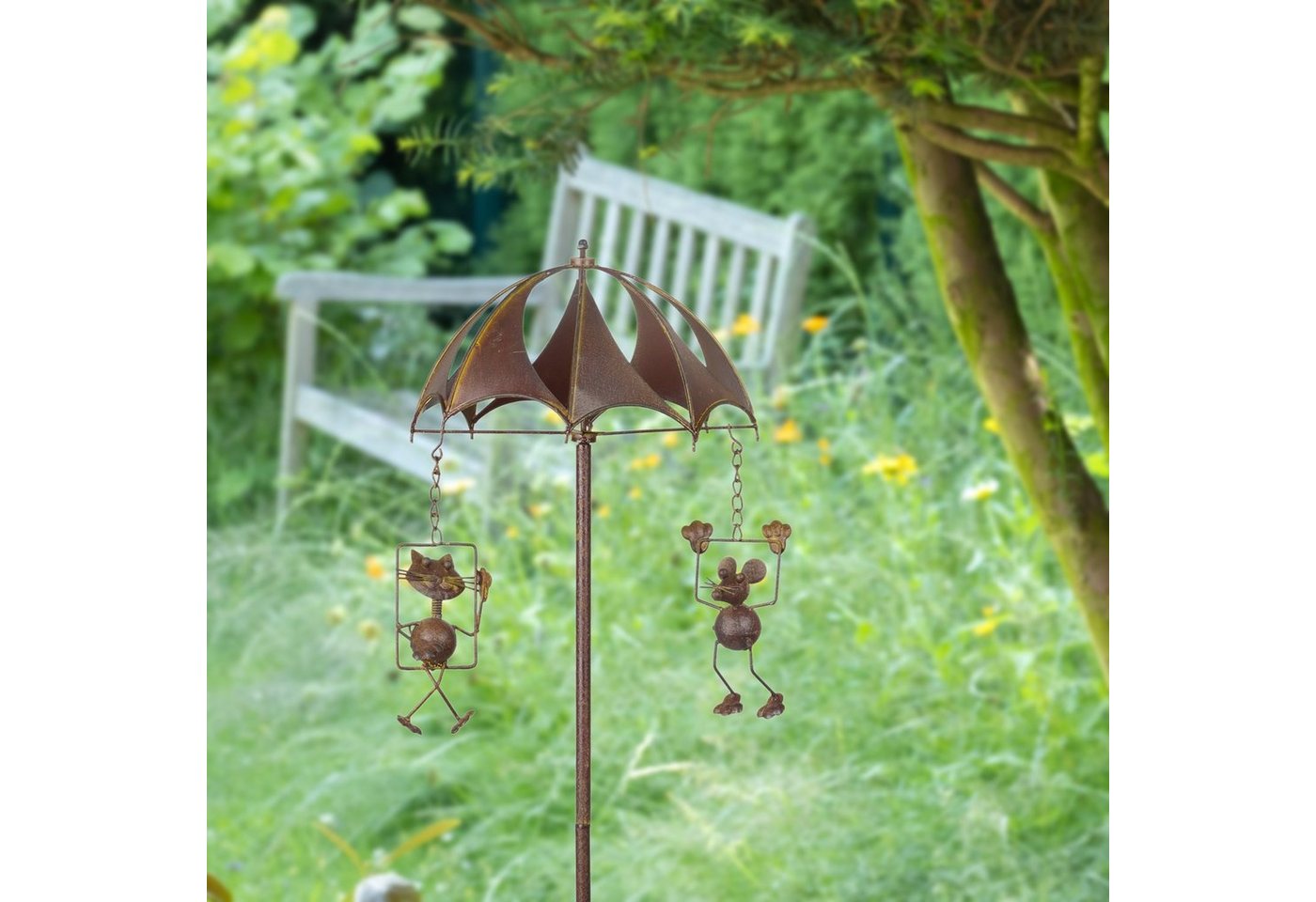 Moritz Gartenstecker Windspiel Mäuse Karussel Gartenfigur Gartedekoration Gartenstab Dekostab Metall Erdspieß