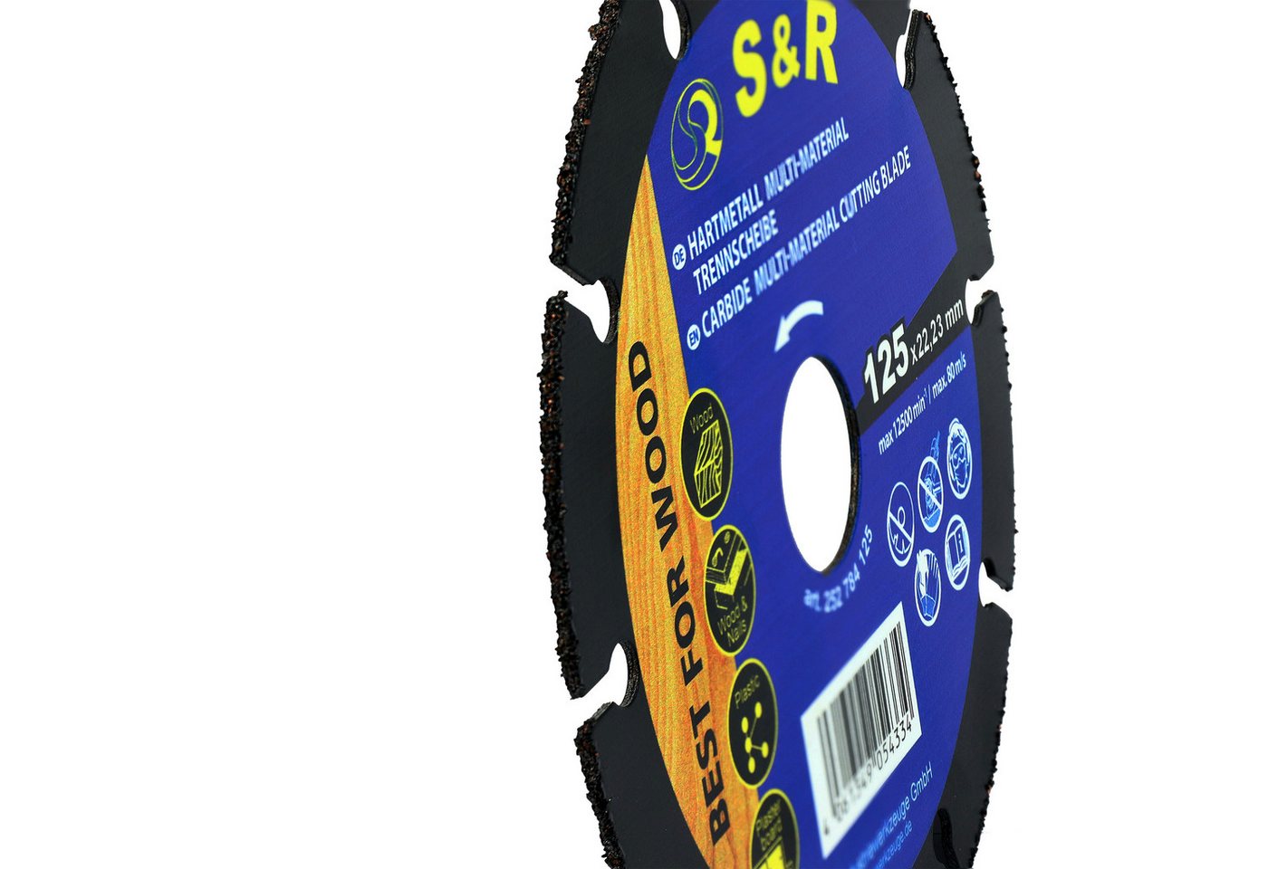 S&R Diamanttrennscheibe Karbid Hartmetall Trennscheibe 125 x 22,23 mm, Multi-Material für alle, Ø 125 mm, Arten von Holz, Holz mit Nägel, Plastik und Gipskarton Bild 3