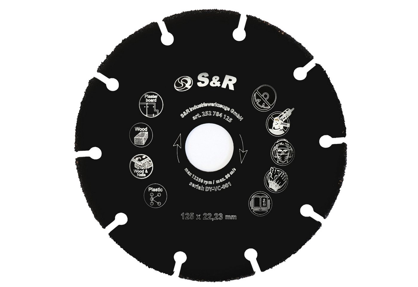 S&R Diamanttrennscheibe Karbid Hartmetall Trennscheibe 125 x 22,23 mm, Multi-Material für alle, Ø 125 mm, Arten von Holz, Holz mit Nägel, Plastik und Gipskarton Bild 5