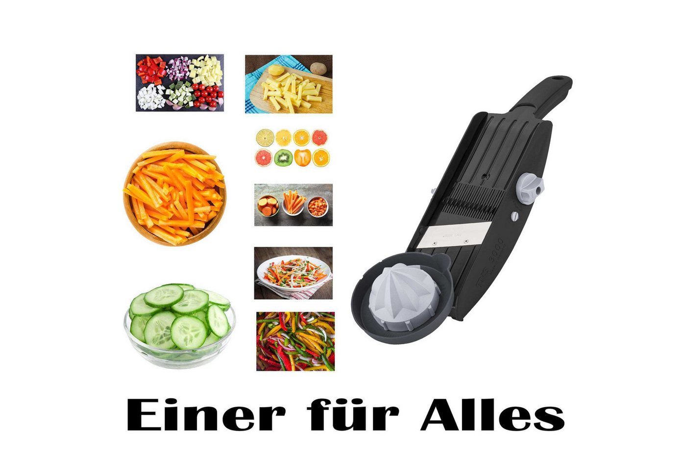 Gemüsehobel TNS 3000 GEMÜSEHOBEL Multireibe, Gurkenhobel, Julienne Schneider "ALL, Kunststoff, (mit Restehalter, 2-St), 32 Einstellmöglichkeiten Bild 5