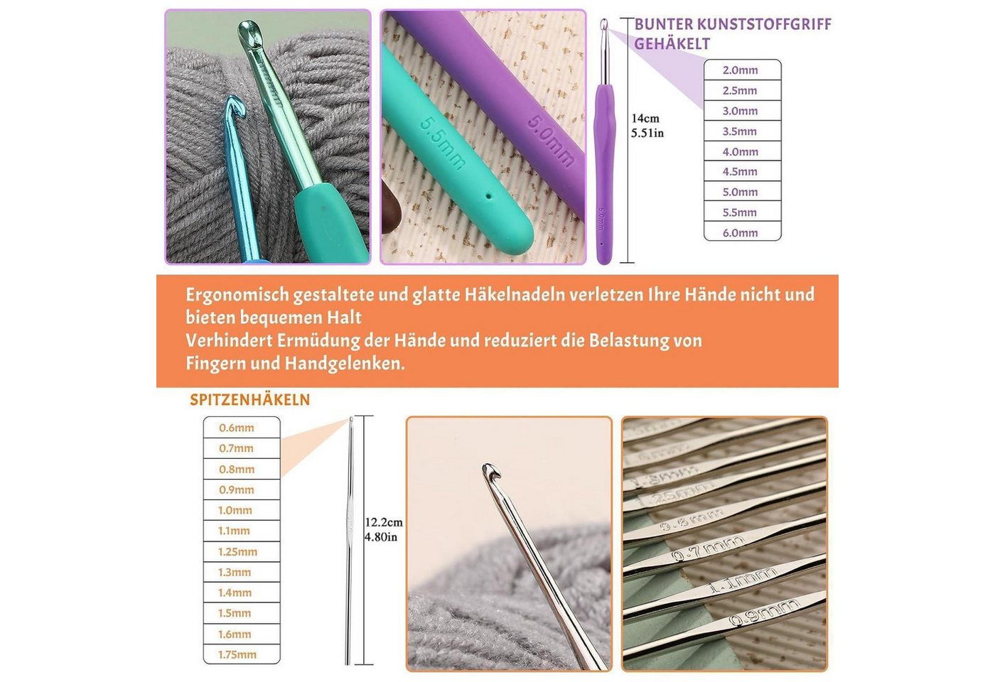 LuxusKollektion Häkelnadeln 105-teiliges Häkelnadel-Set für Anfänger mit ergonomischen Nadeln Bild 2