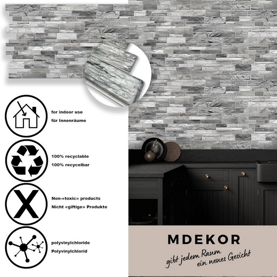 MDEKOR 3D Wandpaneel PVC Wandverkleidung 48,5x96 cm für Küche, Bad & mehr, (10-tlg) Model 0004, 10 Stück = 4,7 m2 Bild 2