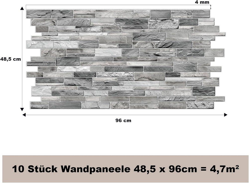 MDEKOR 3D Wandpaneel PVC Wandverkleidung 48,5x96 cm für Küche, Bad & mehr, (10-tlg) Model 0004, 10 Stück = 4,7 m2 Bild 5