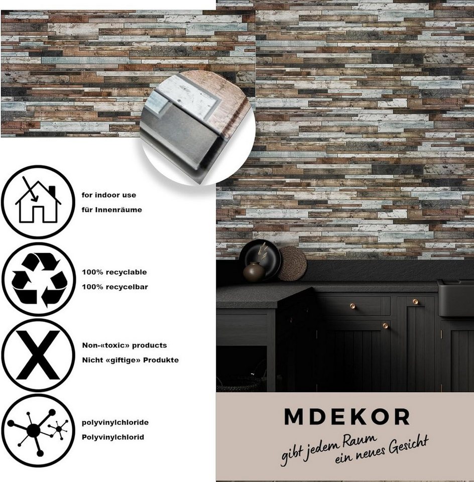MDEKOR 3D Wandpaneel PVC Wandverkleidung 48,5x96 cm für Küche, Bad & mehr, (4-tlg) Model 0010, 4 Stück = 1,88 m2