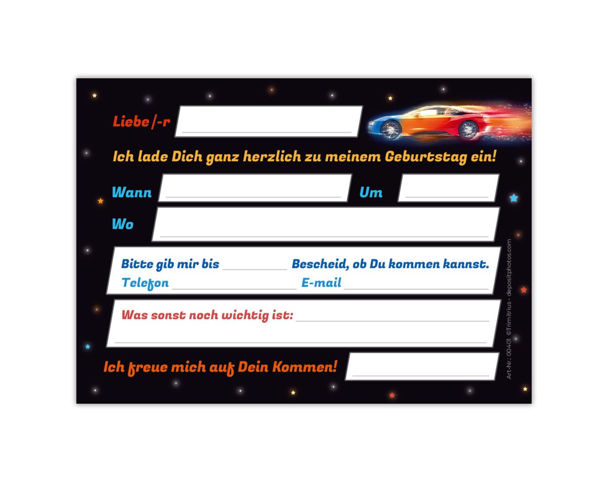 JUNAPACK Einladungskarten Auto zum 5. Kindergeburtstag Jungen Einladungen Rennauto Karte, Einladungskarten mit einem Auto Motiv zum 5. Geburtstag Bild 3
