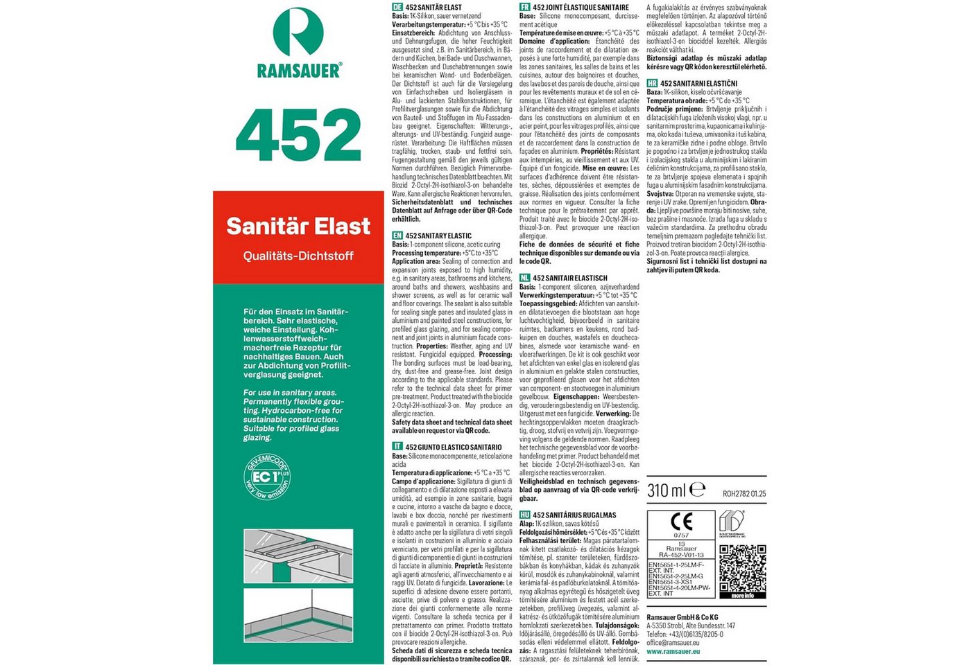 Ramsauer Dichtstoff Ramsauer 452 Sanitär Elast Silikon 310ml Kartusche Anthrazit RAL 7016, gebrauchsfertig, Gute Haftung auf glatten Oberflächen, Innen und Aussen Bild 3