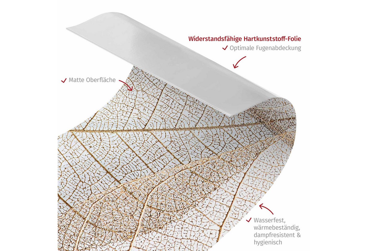 Bilderdepot24 Badrückwand beige fugenlose Wandverkleidung Bad Landhaus, (Hartfolie matt » Selbstklebend PREMIUM 0,61 mm), wasserfestes Wandpaneel Filigrane Blattstruktur Gold Bild 2