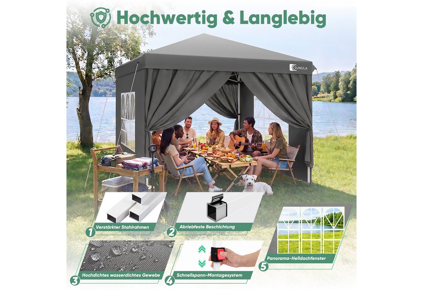 SUNULA Faltpavillon 3x3 m Pavillion Wasserdicht Pop Up Gartenpavillon Winterfest, mit 4 Seitenteilen, (inkl. 4 Seitenteile), Faltpavillon 3x3 mit 4 Seitenteilen Wasserdicht, Pop Up Partyzelt Bild 2