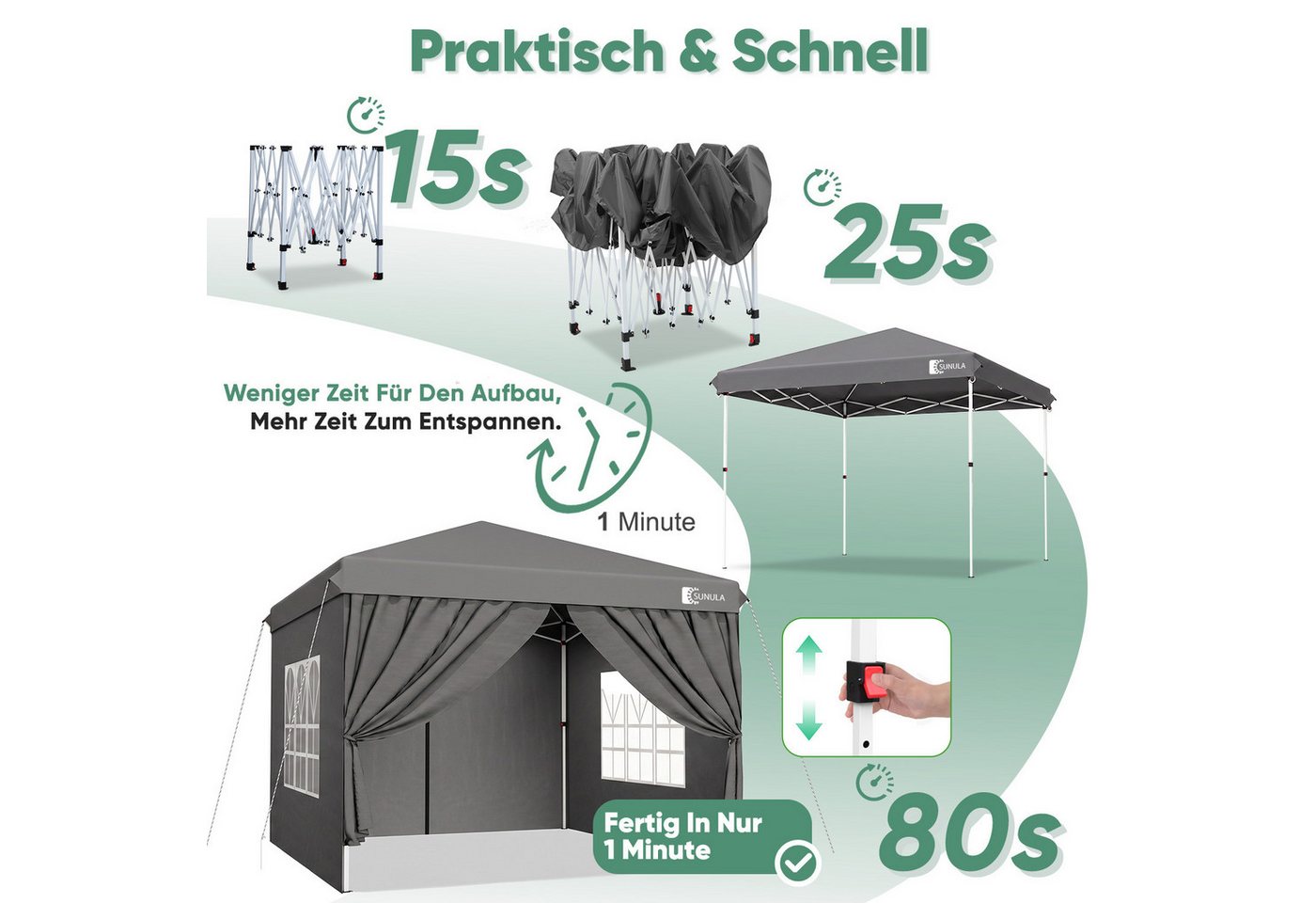 SUNULA Faltpavillon 3x3 m Pavillion Wasserdicht Pop Up Gartenpavillon Winterfest, mit 4 Seitenteilen, (inkl. 4 Seitenteile), Faltpavillon 3x3 mit 4 Seitenteilen Wasserdicht, Pop Up Partyzelt Bild 3