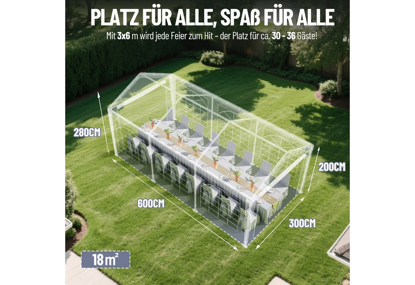 Ferghana Pavillon 3x6m Partyzelt,Carport Zeltgarage,Garagenzelt,Wasserdichtes UV, mit 4 Seitenteilen, 200g/m² PE-Dach, verzinkt, abnehmbare Seitenwände