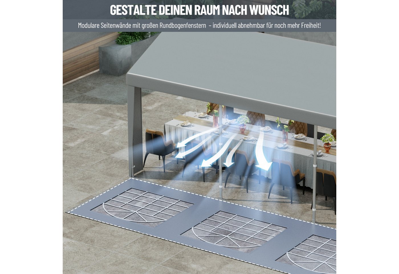 Ferghana Pavillon 3x6m Partyzelt,Carport Zeltgarage,Garagenzelt,Wasserdichtes UV, mit 4 Seitenteilen, 200g/m² PE-Dach, verzinkt, abnehmbare Seitenwände Bild 2