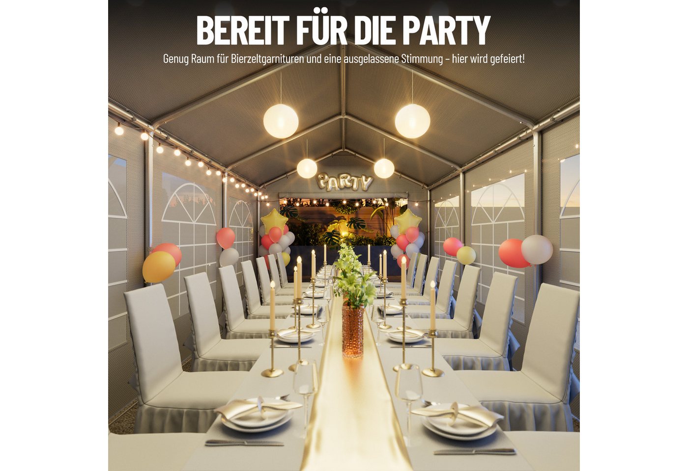 Ferghana Pavillon 3x6m Partyzelt,Carport Zeltgarage,Garagenzelt,Wasserdichtes UV, mit 4 Seitenteilen, 200g/m² PE-Dach, verzinkt, abnehmbare Seitenwände Bild 3