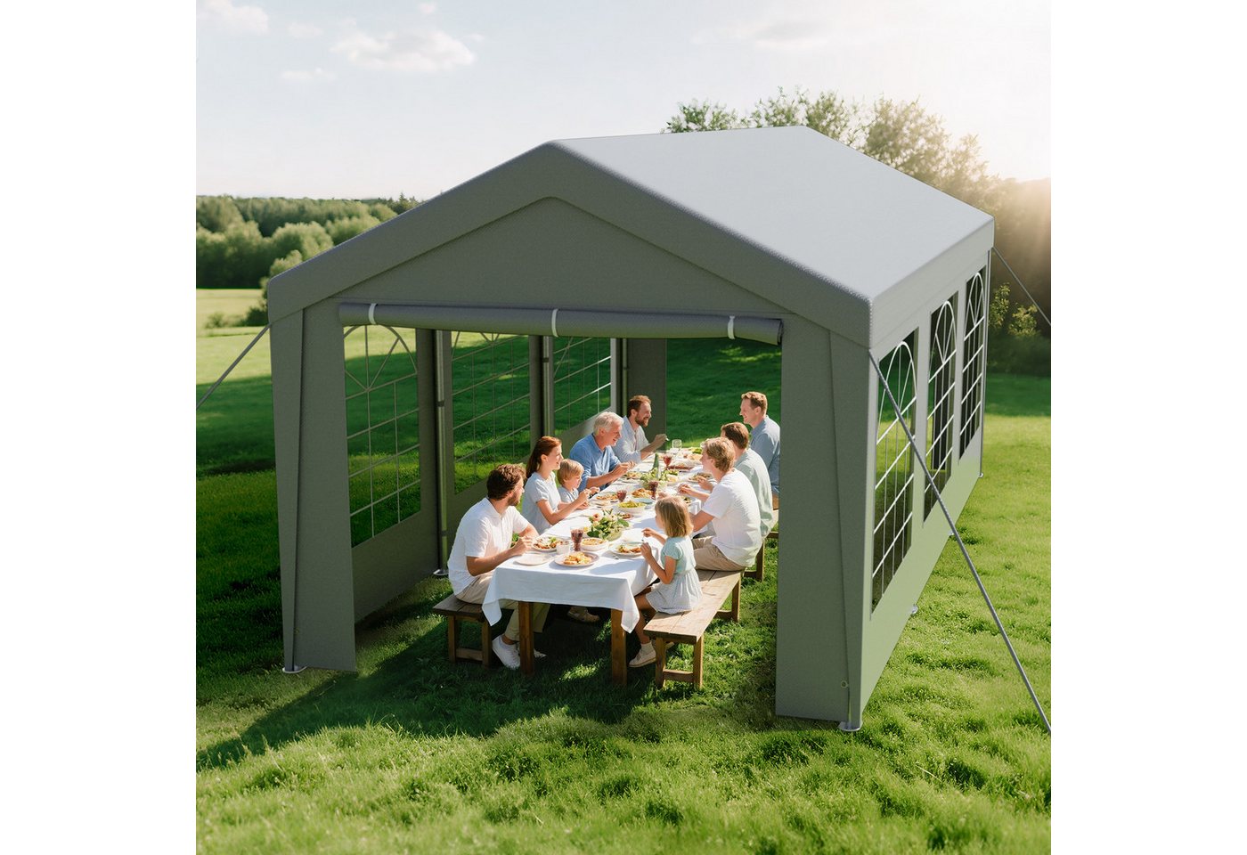 Ferghana Pavillon 3x6m Partyzelt,Carport Zeltgarage,Garagenzelt,Wasserdichtes UV, mit 4 Seitenteilen, 200g/m² PE-Dach, verzinkt, abnehmbare Seitenwände Bild 4