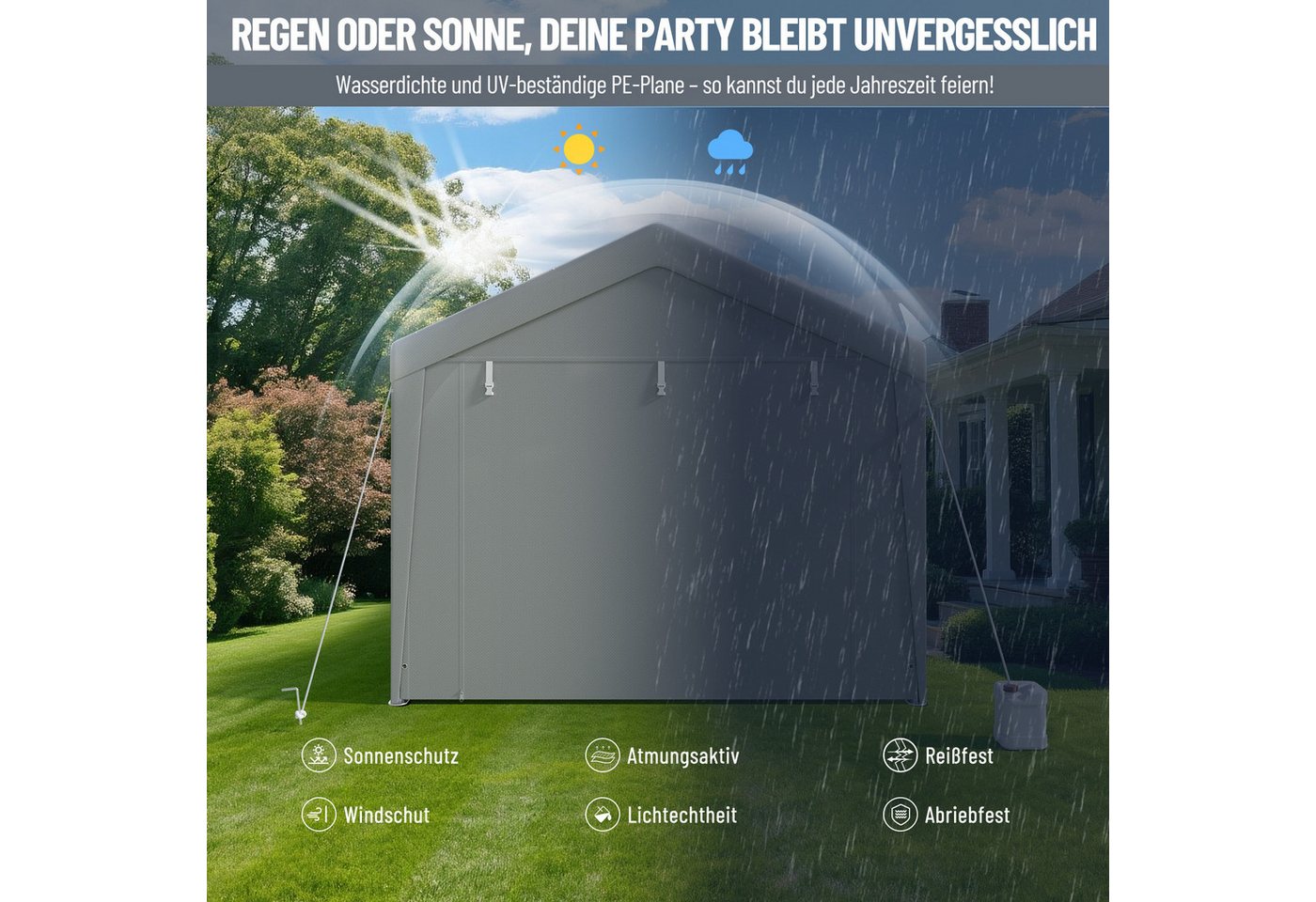 Ferghana Pavillon 3x6m Partyzelt,Carport Zeltgarage,Garagenzelt,Wasserdichtes UV, mit 4 Seitenteilen, 200g/m² PE-Dach, verzinkt, abnehmbare Seitenwände Bild 5