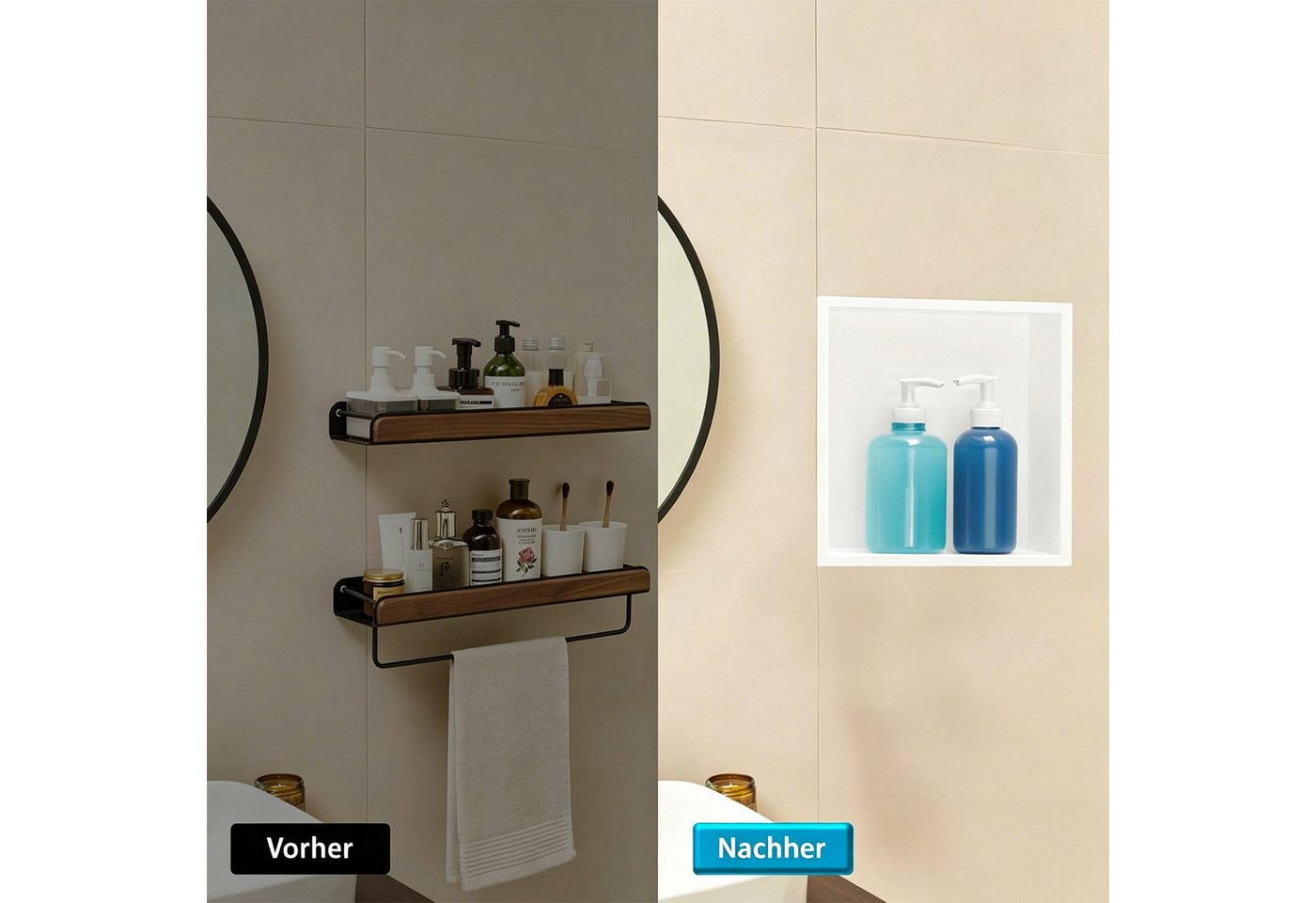 SaniteModar Duschwand Wandnische Dusche 30×30×10cm, Edelstahl, (1 tlg), Einzelregal zur Lagerung Bild 2