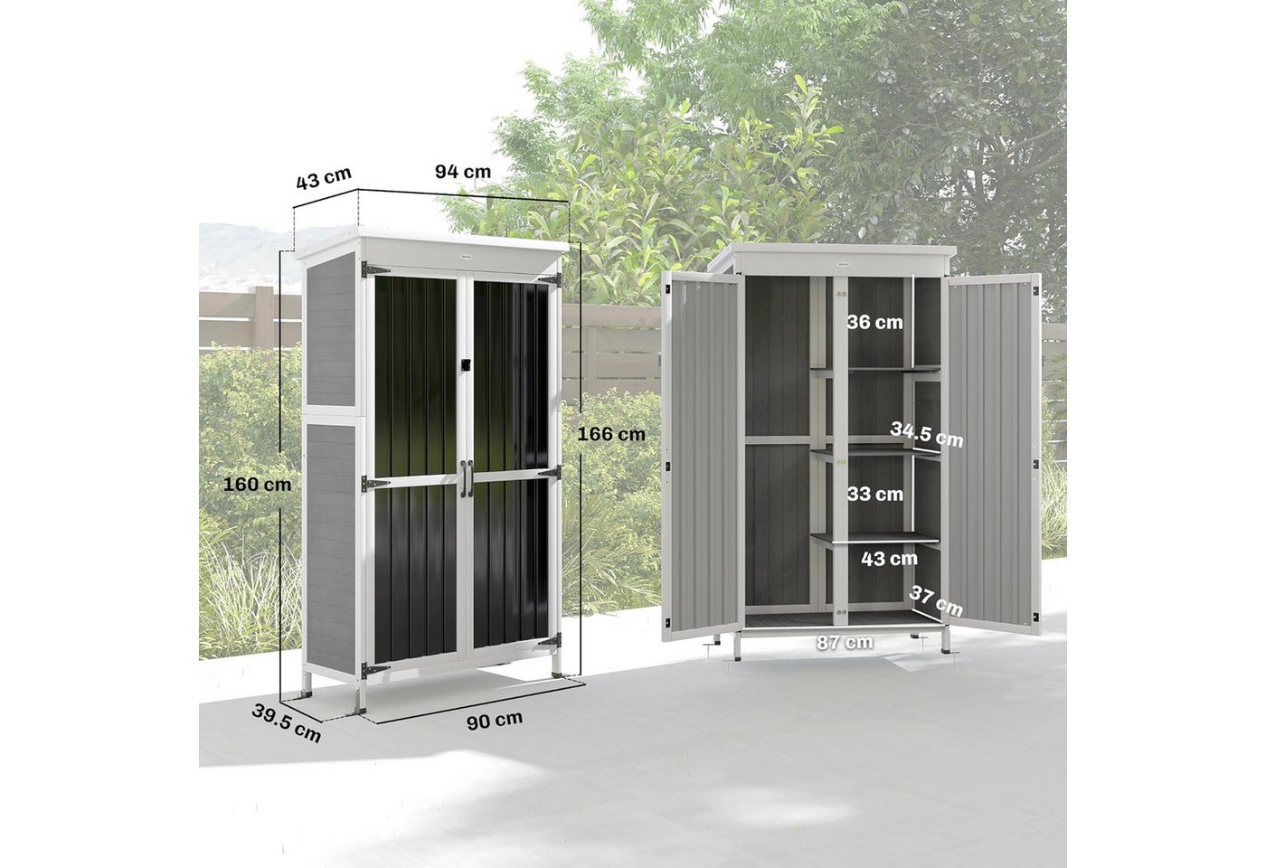 ibettertec Gartenhaus Gartenschrank, Gartengerätehaus, Geräteschuppen, Außenbereich / Garten, Wetterfest bis Windstärke 6 9 cm erhöhte Sockelbasis gegen Feuchtigke Bild 3