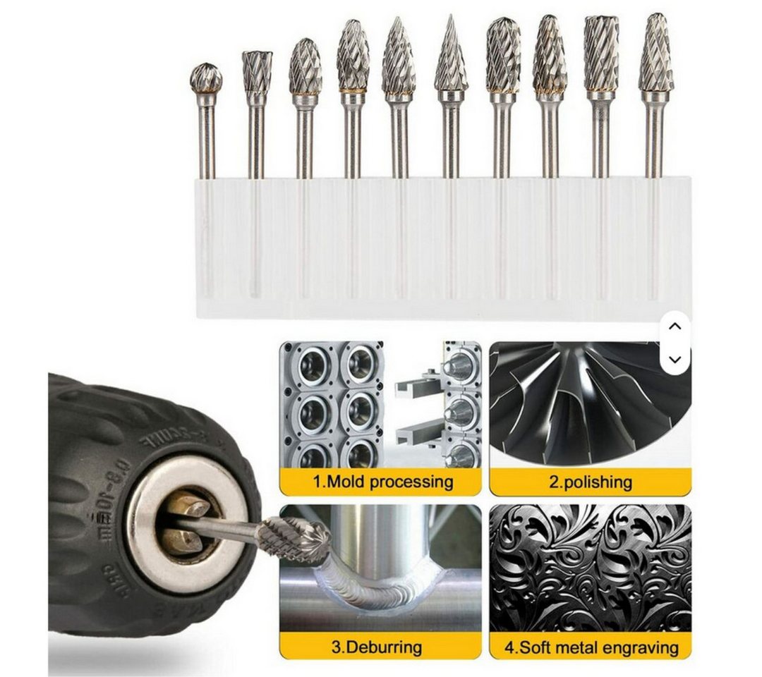 RACEL Frässtift 10x Hartmetall Frässtifte 3mm Schaft Fräser Set für Metall, Set, 10-tlg., Hartmetall (Wolframcarbid), 3 mm Schaft
