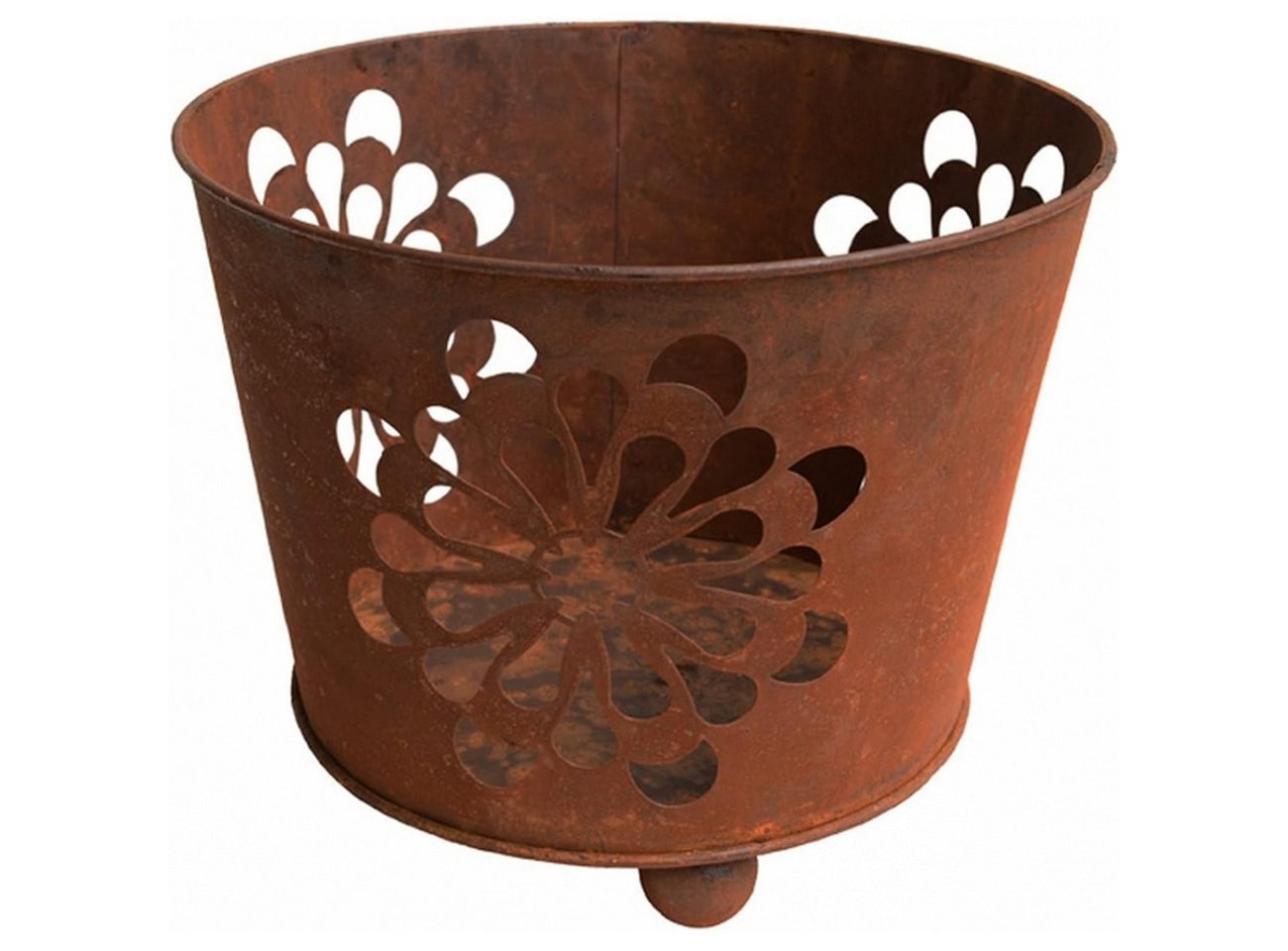 MarieAnn No.25 Feuerkorb Feuerkorb Edelrost Metall Feuerstelle Garten Rostoptik 38 cm, Blütenmotiv