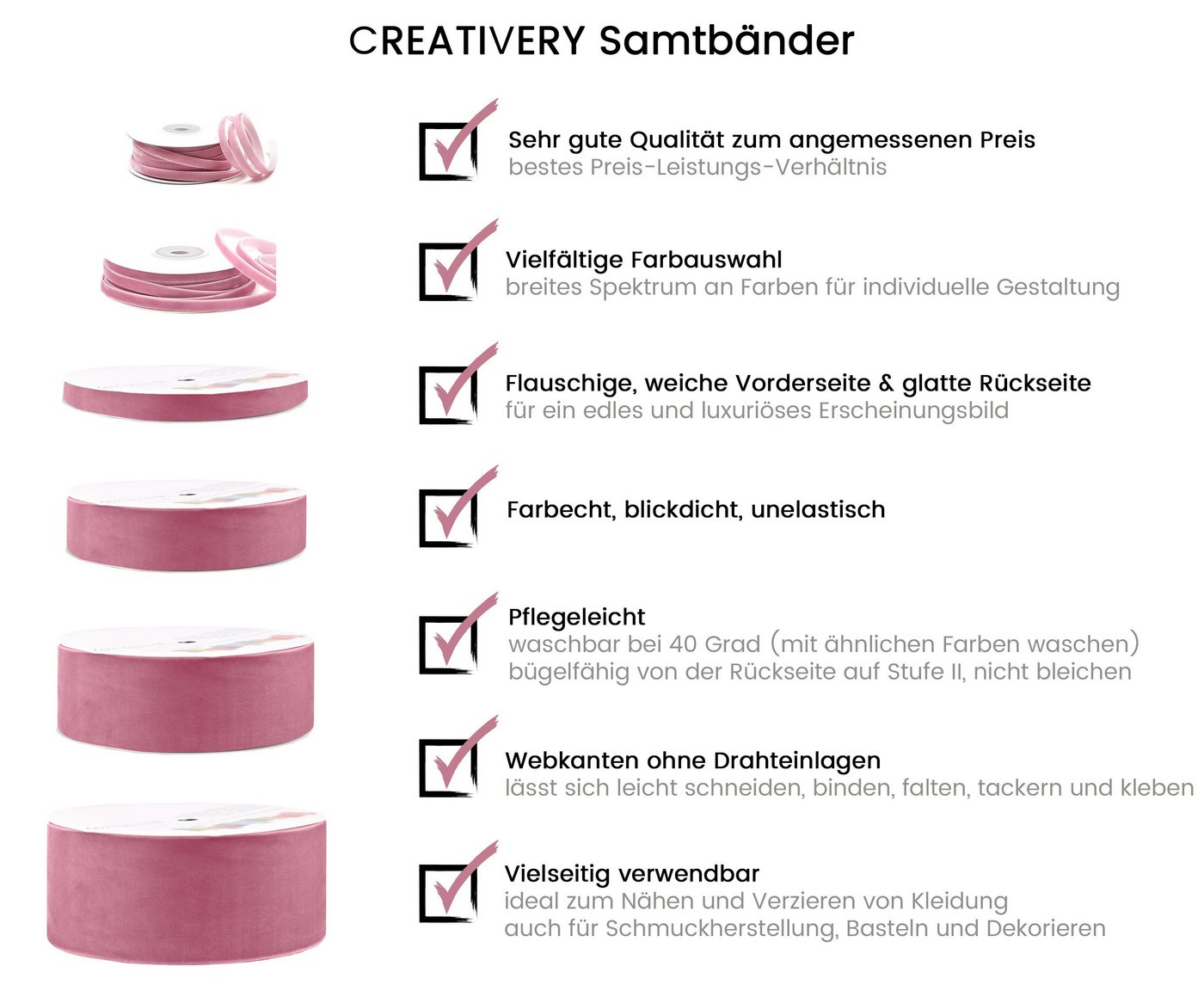 Creativery Samtband, Samtband 50mm x 5m Roll Schwarz