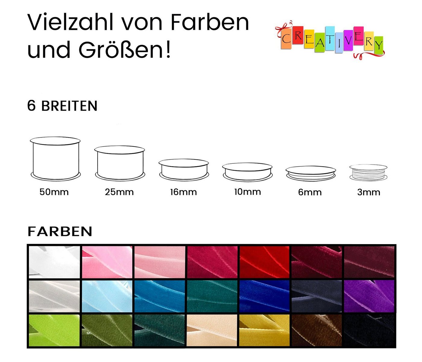 Creativery Samtband, Samtband 50mm x 5m Roll Schwarz Bild 4