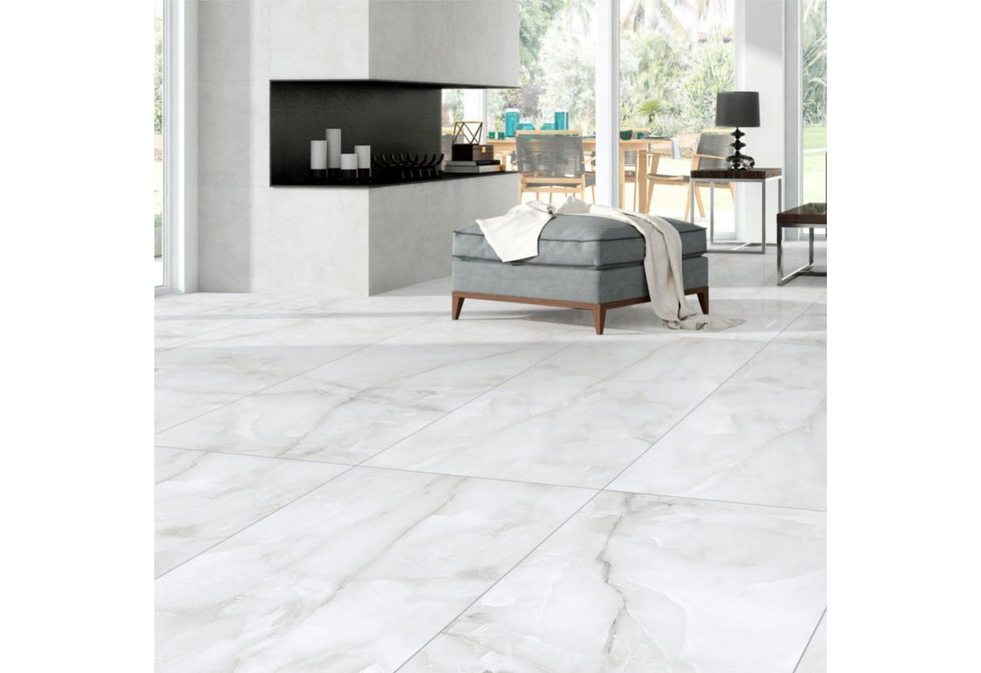 Wandfliese 1 Paket (1,44 m2) Fliesen ONYX GREY (60 × 120 cm), poliert, grau, Marmoroptik Steinoptik Küche Wand Bad Flur Wandverkleidung Duschwand Bild 5