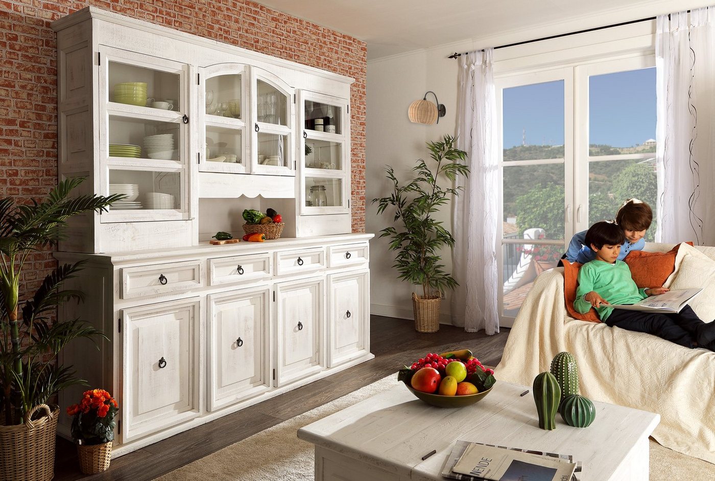 1a Direktimport Küchenbuffet Buffet Anrichte MEXICO - Pinie weiß antik - Landhaus Shabby Chic