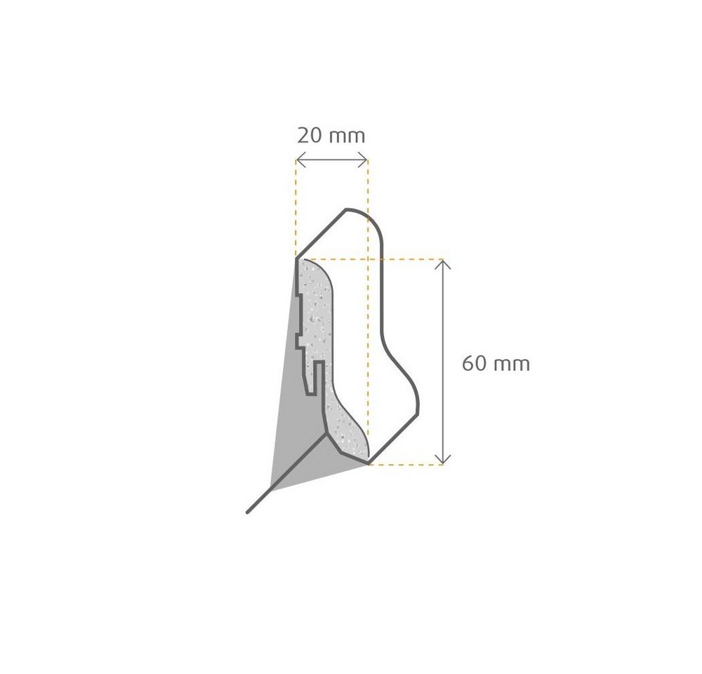 PROVISTON Sockelleiste MDF Foliert, 20 x 60 x 2500 mm, Weiß, Fußleiste, L: 250 cm Bild 2