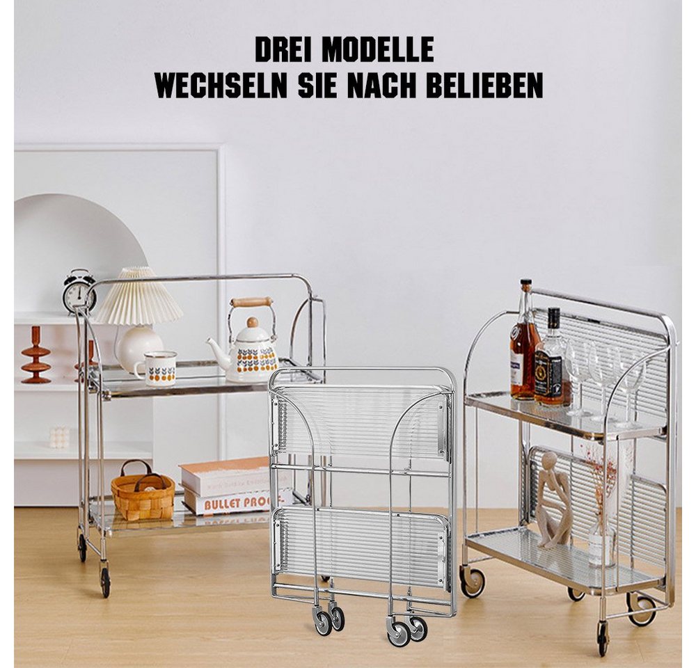 YMQHBS Küchenwagen Klappbarer Wagen (mit Bremse) mit 2 Hartglasböden,Servierwagen Bild 4