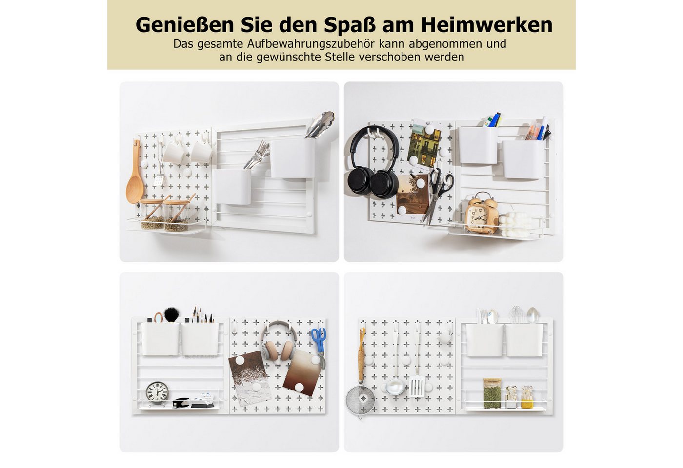 KOMFOTTEU Lochwand, 2 Stücke Pegboards mit Magneten, Haken, Regal & Behältern