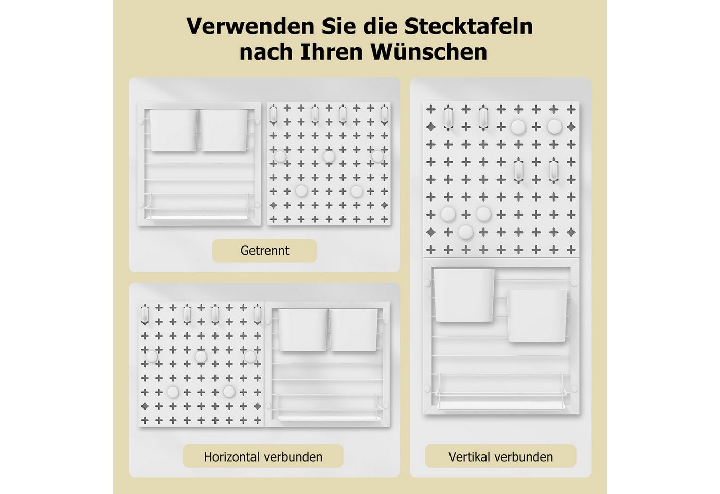 KOMFOTTEU Lochwand, 2 Stücke Pegboards mit Magneten, Haken, Regal & Behältern Bild 3