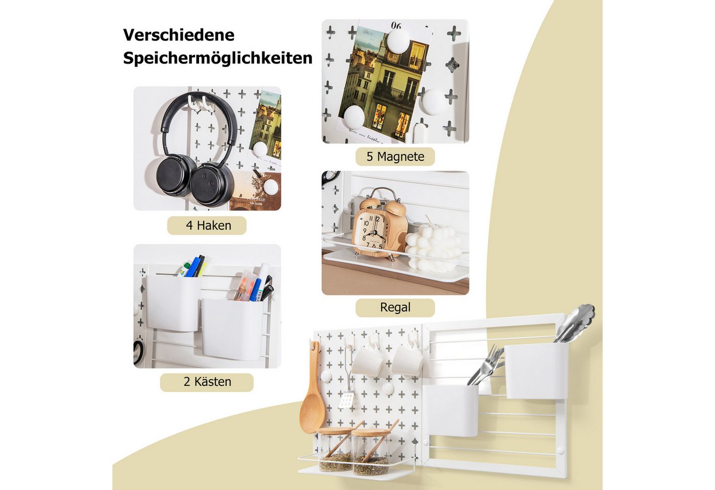 KOMFOTTEU Lochwand, 2 Stücke Pegboards mit Magneten, Haken, Regal & Behältern Bild 4
