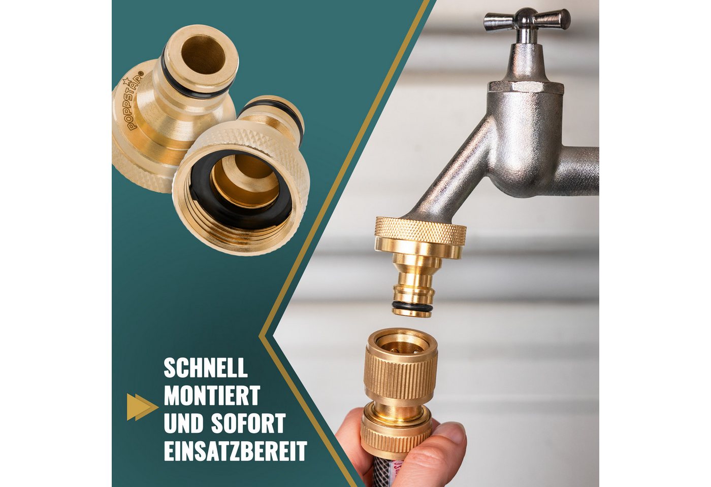 Poppstar Anschlussstück, 2x Wasserhahn-Verbinder für Schlauch (3/4" IG auf Steckkupplung) Bild 2